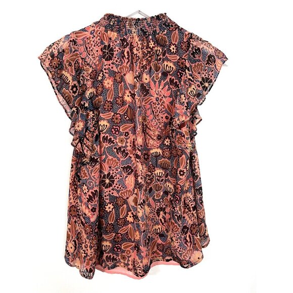 A.L.C. Brown/Pink 100% Silk Hayley Floral Metallic Blouse Size 4 - Picture 7 of 11